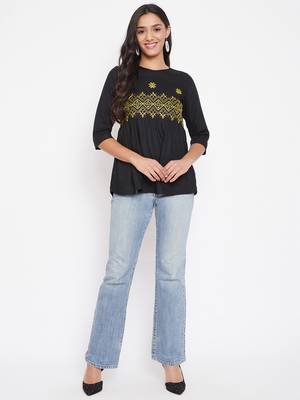 Black embroidered  viscose rayon party-tops 2