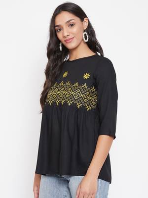Black embroidered  viscose rayon party-tops 3