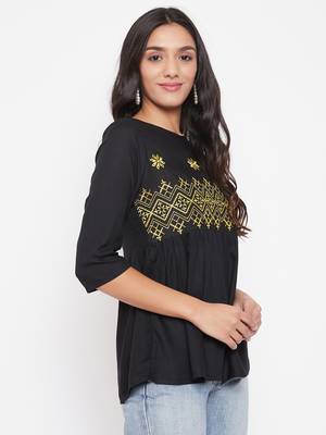 Black embroidered  viscose rayon party-tops 4