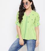 Green embroidered cotton cotton-tops