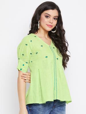 Green embroidered cotton cotton-tops 4