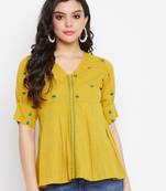 Mustard embroidered cotton cotton-tops