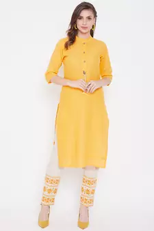 Yellow embroidered cotton salwar