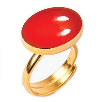 Gold Plated Adjustable Red Carnelian 3.25 Ratti Stone Ring Oval Shape Cabochon Cut Ring 1