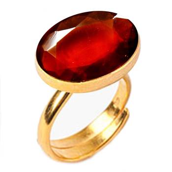 Gold Plated Adjustable Red Hessonite 3.25 Ratti Stone Ring Oval Shape Faceted Cut Ring 2