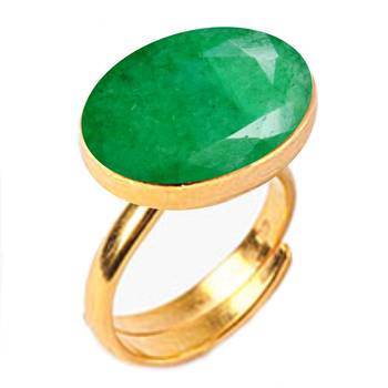 Gold Plated Adjustable Green Emerald 4.25 Ratti Stone Ring Oval Shape Faceted Cut Ring 1