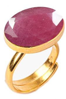 Gold Plated Adjustable Pink Ruby 4.25 Ratti Stone Ring Oval Shape Faceted Cut Ring
