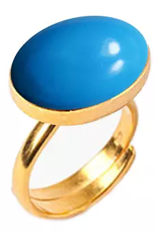 Gold Plated Adjustable Yellow Turquoise 4.25 Ratti Stone Ring Oval Shape Cabochon Cut Ring