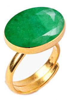 Gold Plated Adjustable Green Emerald 5.25 Ratti Stone Ring Oval Shape Faceted Cut Ring