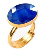 Gold Plated Adjustable Blue Sapphire 6.25 Ratti Stone Ring Oval Shape Faceted Cut Ring
