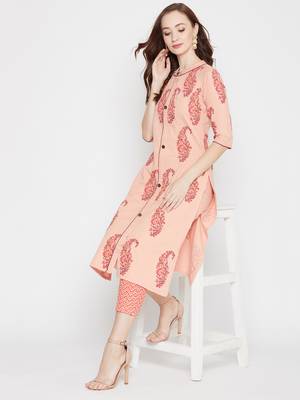 Peach printed cotton salwar 2