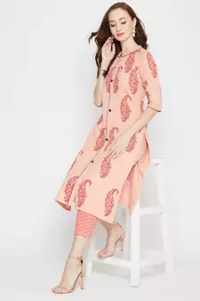 Peach printed cotton salwar