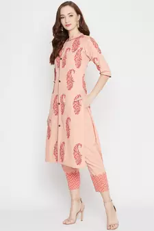 Peach printed cotton salwar