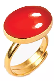 Gold Plated Adjustable Red Carnelian 6.25 Ratti Stone Ring Oval Shape Cabochon Cut Ring