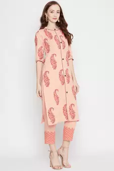 Peach printed cotton salwar