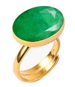 Gold Plated Adjustable Green Emerald 7.25 Ratti Stone Ring Oval Shape Faceted Cut Ring
