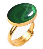 Gold Plated Adjustable Green Malachite 7.25 Ratti Stone Ring Oval Shape Cabochon Cut Ring