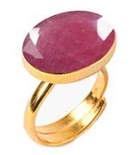 Gold Plated Adjustable Pink Ruby 7.25 Ratti Stone Ring Oval Shape Faceted Cut Ring
