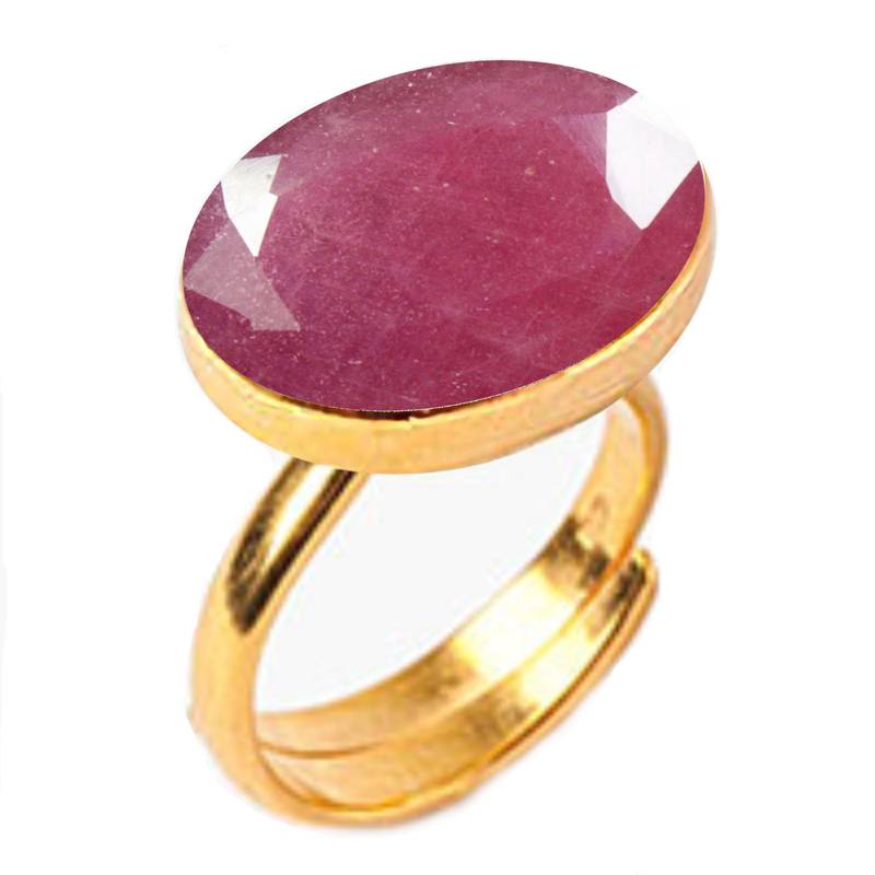 Gold Plated Adjustable Pink Ruby 7.25 Ratti Stone Ring Oval Shape Faceted Cut Ring