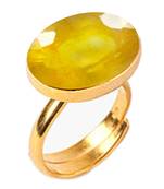 Gold Plated Adjustable Yellow Sapphire 7.25 Ratti Stone Ring Oval Shape Faceted Cut Ring