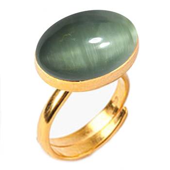 Gold Plated Adjustable Green Cats Eye 8.25 Ratti Stone Ring Oval Shape Cabochon Cut Ring 2