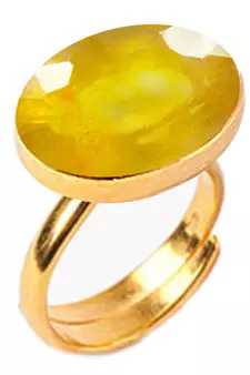 Gold Plated Adjustable Yellow Sapphire 8.25 Ratti Stone Ring Oval Shape Faceted Cut Ring