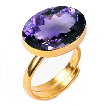 Gold Plated Adjustable Purple Amethyst 3.25 Ratti Stone Ring Oval Shape Faceted Cut Ring 2