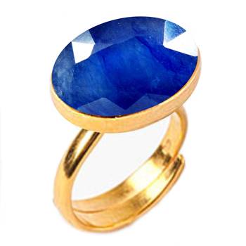 Gold Plated Adjustable Blue Sapphire 3.25 Ratti Stone Ring Oval Shape Faceted Cut Ring 1