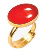 Gold Plated Adjustable Red Carnelian 3.25 Ratti Stone Ring Oval Shape Cabochon Cut Ring