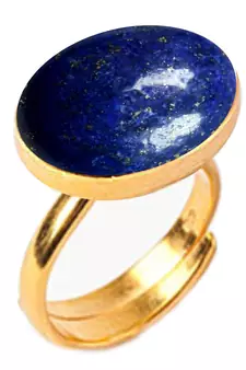 Gold Plated Adjustable Yellow Lapis Lazuli 3.25 Ratti Stone Ring Oval Shape Cabochon Cut Ring