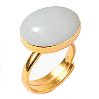 Gold Plated Adjustable White Opal 3.25 Ratti Stone Ring Oval Shape Cabochon Cut Ring 2