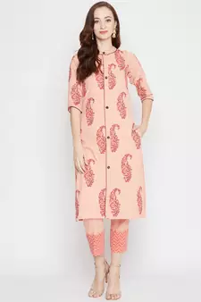 Peach printed cotton salwar