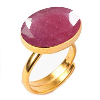 Gold Plated Adjustable Pink Ruby 3.25 Ratti Stone Ring Oval Shape Faceted Cut Ring 1