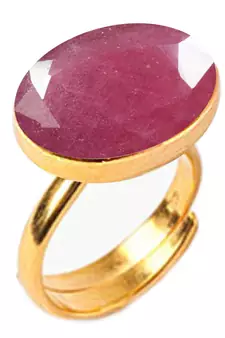Gold Plated Adjustable Pink Ruby 3.25 Ratti Stone Ring Oval Shape Faceted Cut Ring