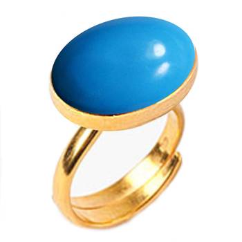 Gold Plated Adjustable Yellow Turquoise 3.25 Ratti Stone Ring Oval Shape Cabochon Cut Ring 2
