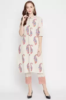 Off-white printed cotton salwar