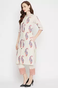 Off-white printed cotton salwar
