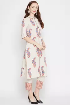 Off-white printed cotton salwar