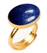 Gold Plated Adjustable Yellow Lapis Lazuli 5.25 Ratti Stone Ring Oval Shape Cabochon Cut Ring