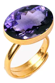 Gold Plated Adjustable Purple Amethyst 6.25 Ratti Stone Ring Oval Shape Faceted Cut Ring
