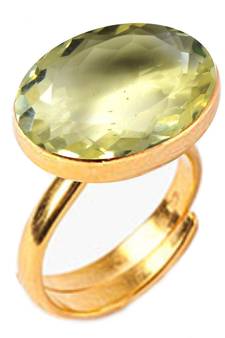 Gold Plated Adjustable Yellow Citrine 6.25 Ratti Stone Ring Oval Shape Faceted Cut Ring