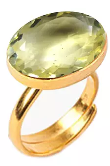 Gold Plated Adjustable Yellow Citrine 6.25 Ratti Stone Ring Oval Shape Faceted Cut Ring