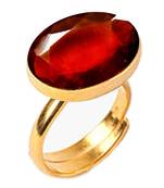 Gold Plated Adjustable Red Hessonite 6.25 Ratti Stone Ring Oval Shape Faceted Cut Ring