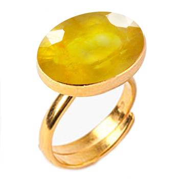 Gold Plated Adjustable Yellow Sapphire 7.25 Ratti Stone Ring Oval Shape Faceted Cut Ring 1