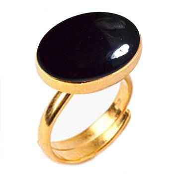 Gold Plated Adjustable Black Onyx 8.25 Ratti Stone Ring Oval Shape Cabochon Cut Ring 1