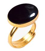 Gold Plated Adjustable Black Onyx 8.25 Ratti Stone Ring Oval Shape Cabochon Cut Ring