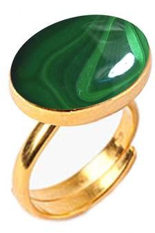 Gold Plated Adjustable Green Malachite 8.25 Ratti Stone Ring Oval Shape Cabochon Cut Ring