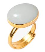 Gold Plated Adjustable White Opal 8.25 Ratti Stone Ring Oval Shape Cabochon Cut Ring