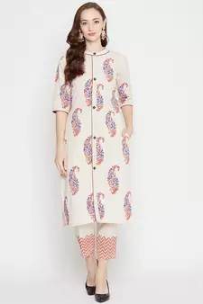 Off-white printed cotton salwar