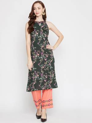 Green floral print rayon salwar 1